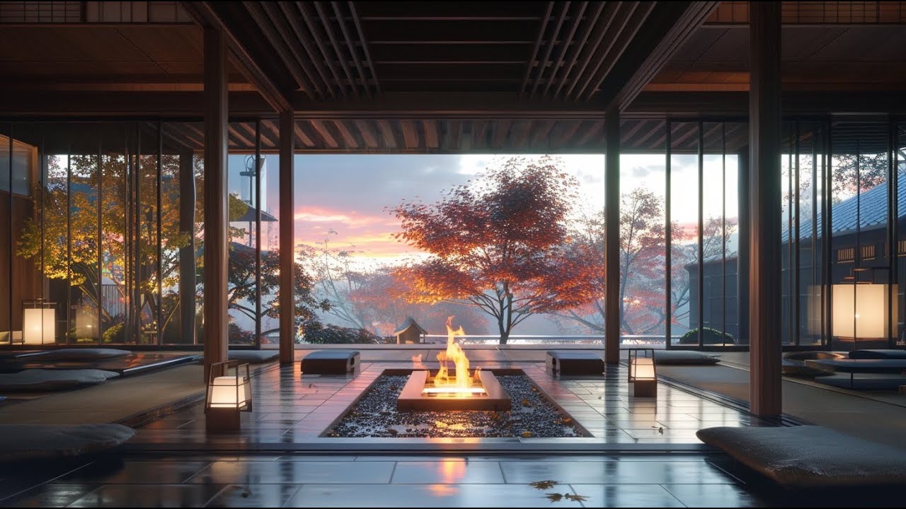 Relaxing Winter Soundscape for Study, Work and Sleep with Japanese Hearth Fire Background Music