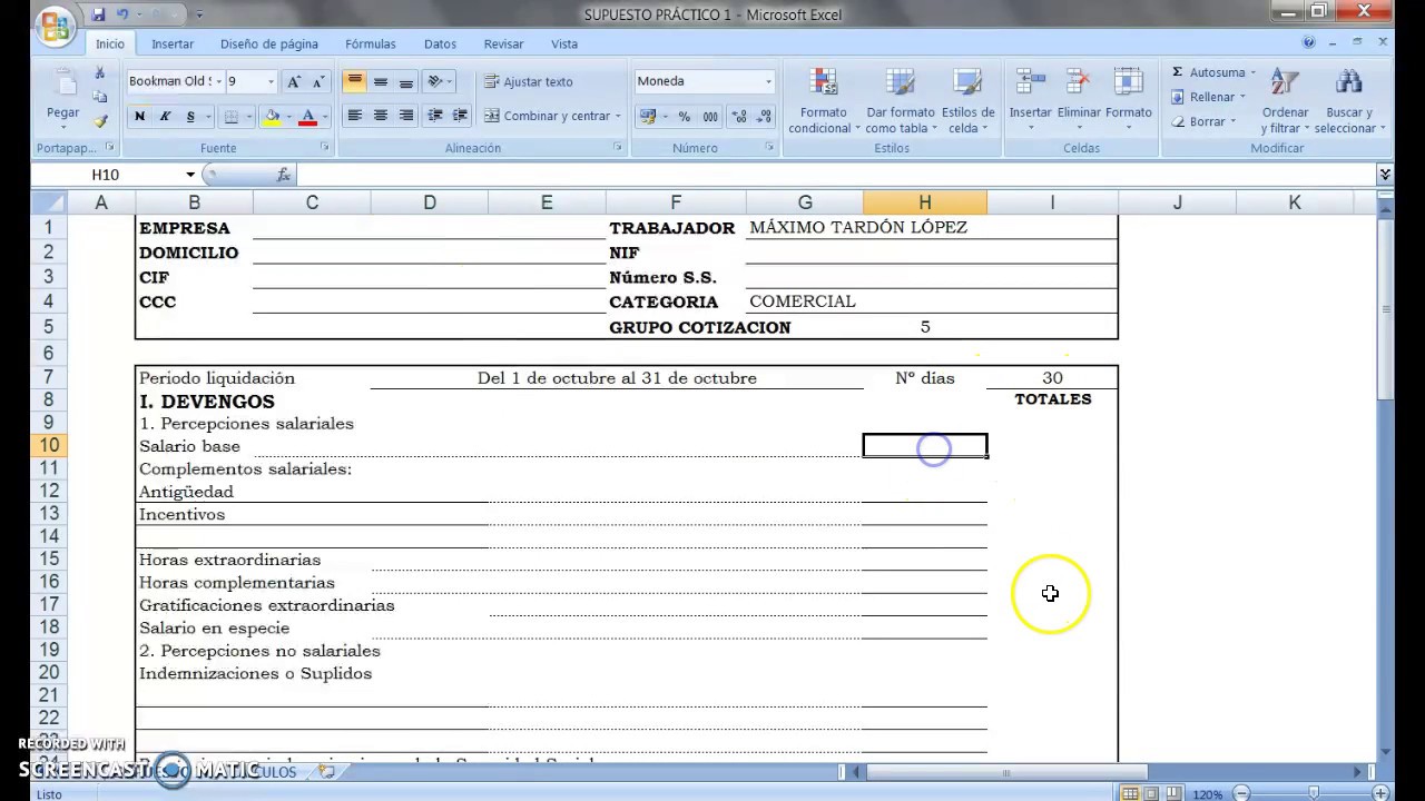 Supuesto 1: Nómina sencilla