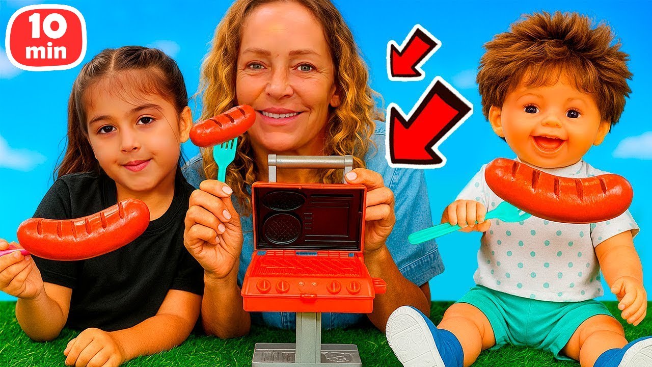 Nicole ve Defne ile yarışma yapalım, kum havuzunda oynayalım ve mangal partisi yapalım! Kız videosu.