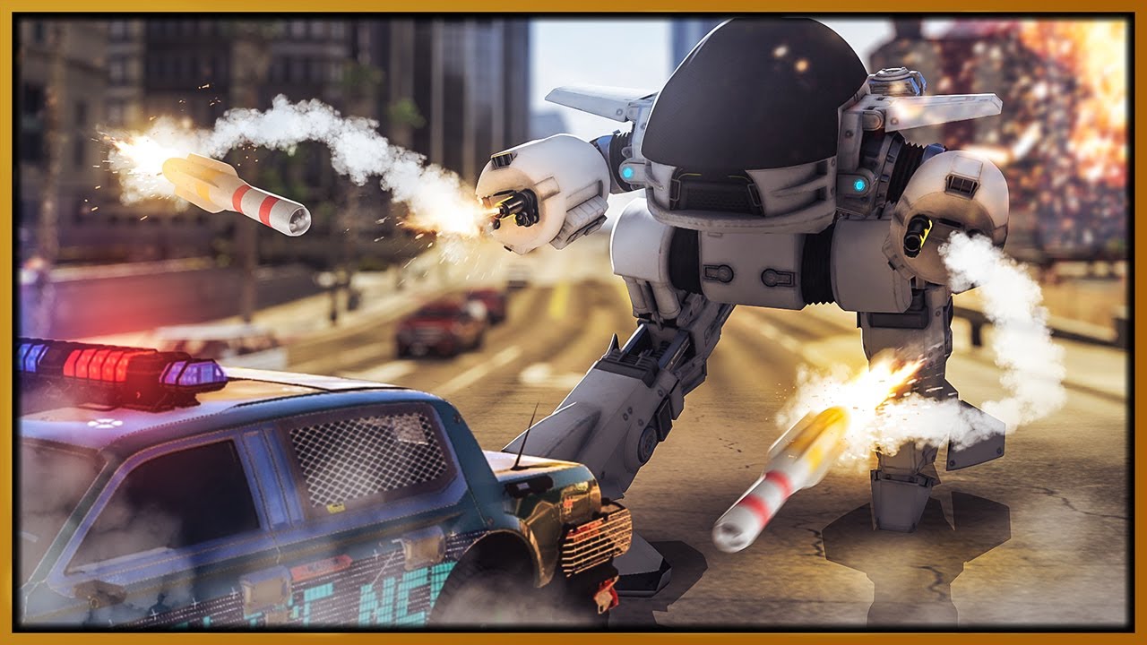mega robot destroys cops in GTA 5 RP
