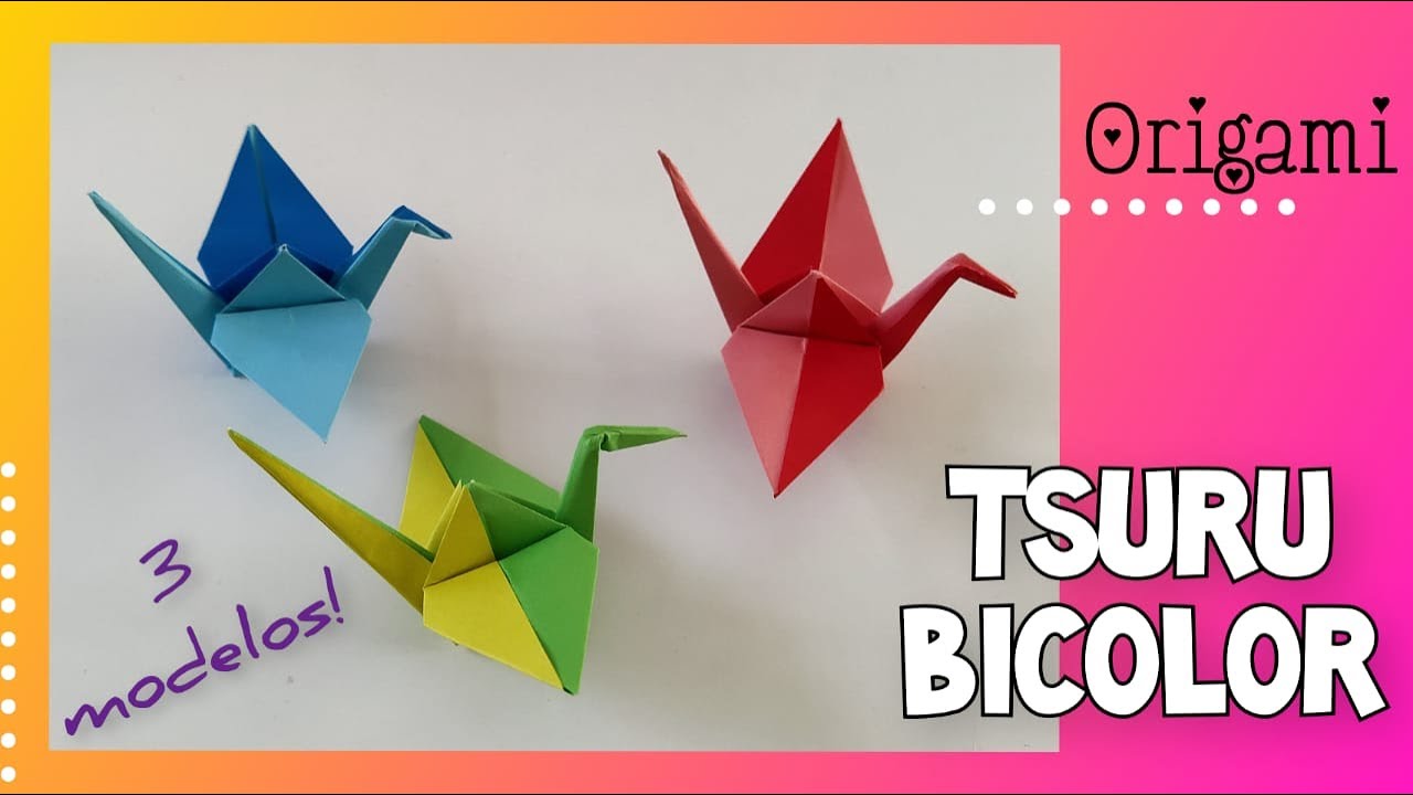 Aprenda origami: como fazer 3 modelos de Tsuru de duas cores!! Crane