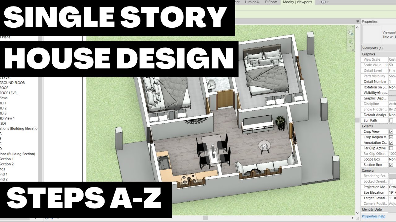 Single Story House design A -Z steps tutorial and download - Revit Model #6