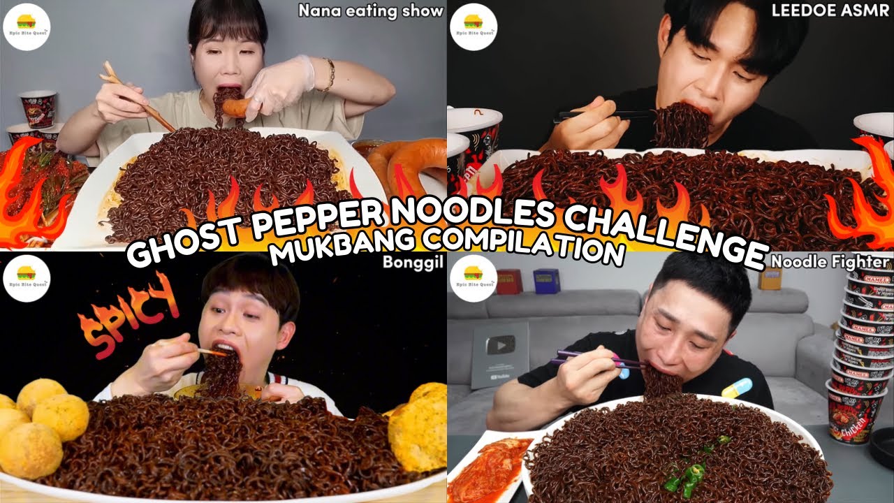 ASMR | GHOST PEPPER NOODLES CHALLENGE MUKBANG COMPILATION |