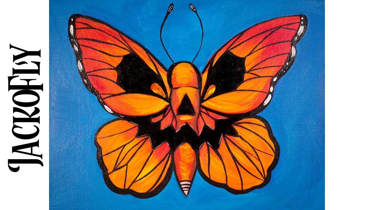 Easy Painting in acrylic Butterfly with jack o'lantern Face | TheArtSherpa