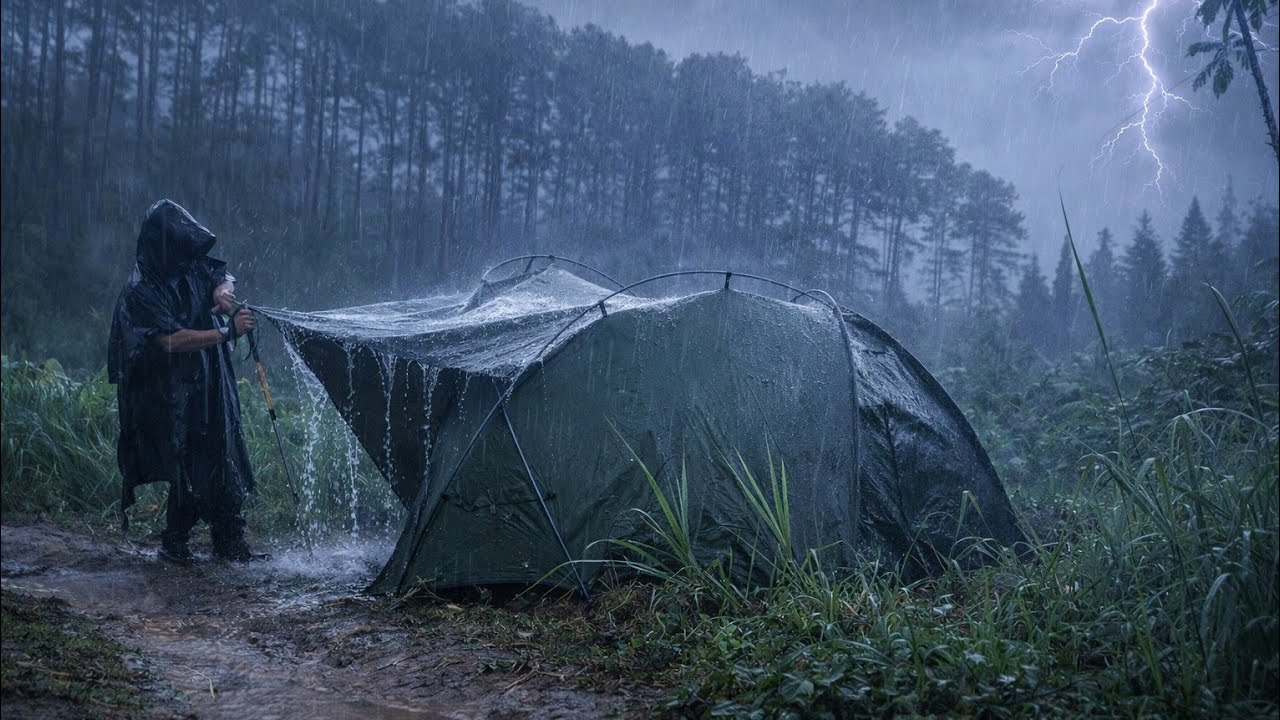 CAMPING IN SUPER HEAVY RAIN | Relaxing in a Warm Tent with the Sound of Rain on the Tent Roof 