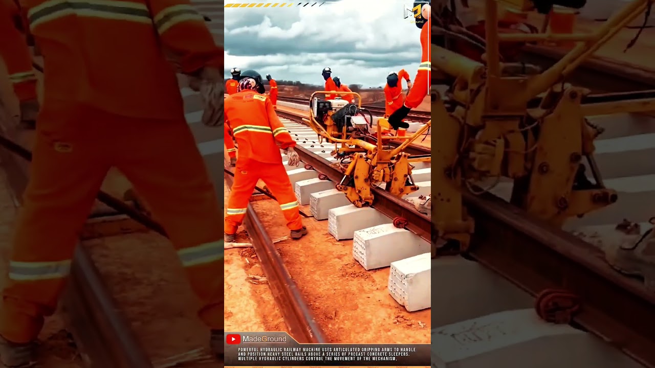 🚆 Hydraulic Railway Machine Precisely Positions Heavy Rails Over Concrete Sleepers #shorts