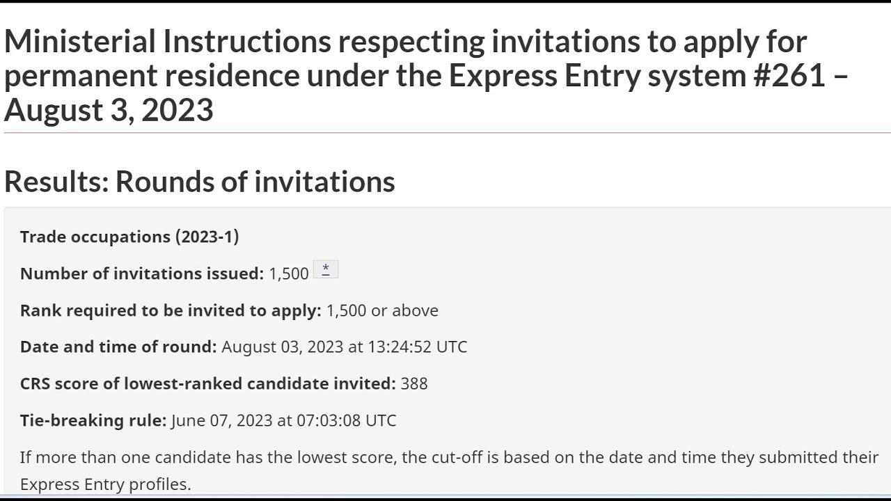 Express Entry Draw - Trade Category - Canada