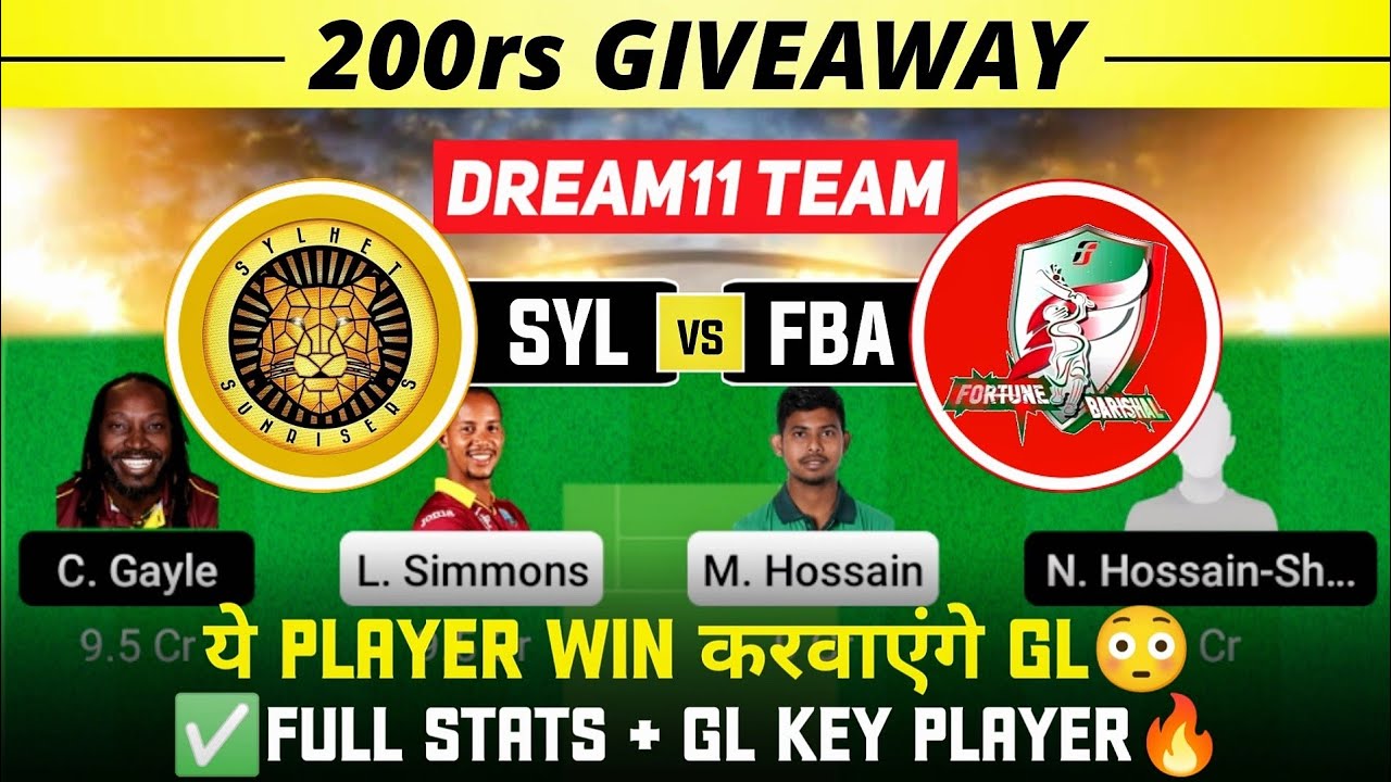 SYL vs FBA DREAM11 |  SYL vs FBA BANGLADESH PRIMER LEAGUE | SYL vs FBA BPL MATCH TODAY PREDICTION