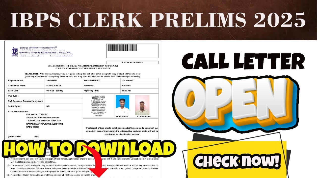 ibps clerk admit card 2025 |  ibps clerk call letter download 2025 | tamil