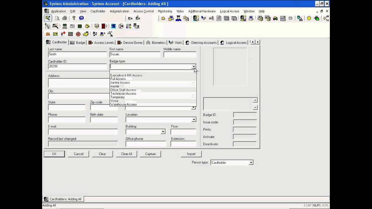 Add User with Card or Key Fob - Lenel On Guard 2010