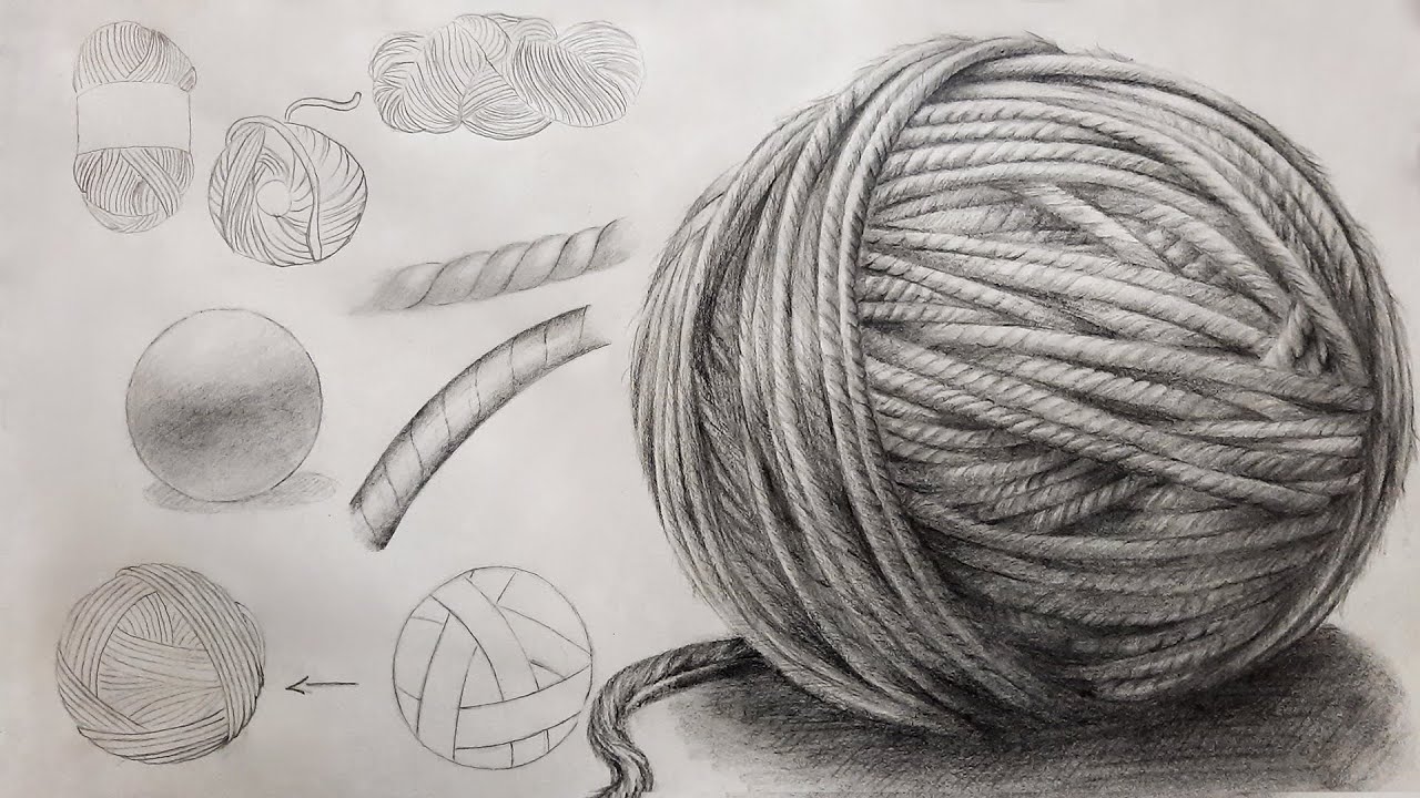 How To Draw A Yarn Ball With Pencils | Texture Drawing Tutorial