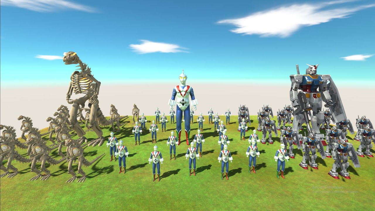 Zone Fighter vs Gundam RX 78 vs Skeleton Godzilla   Animal Battle Revolt Simulator