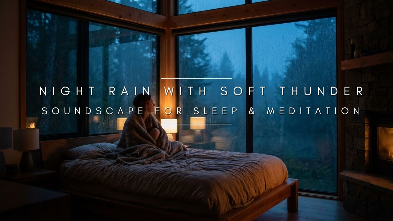 Peaceful Night Rain with Soft Thunder 🌧️ Cozy Soundscape for Sleep & Meditation