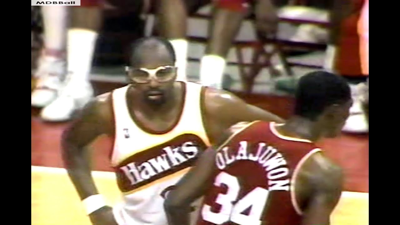 Moses Malone & Dominique Wilkins Battle Hakeem Olajuwon & Otis Thorpe Rockets @ Hawks April 1989
