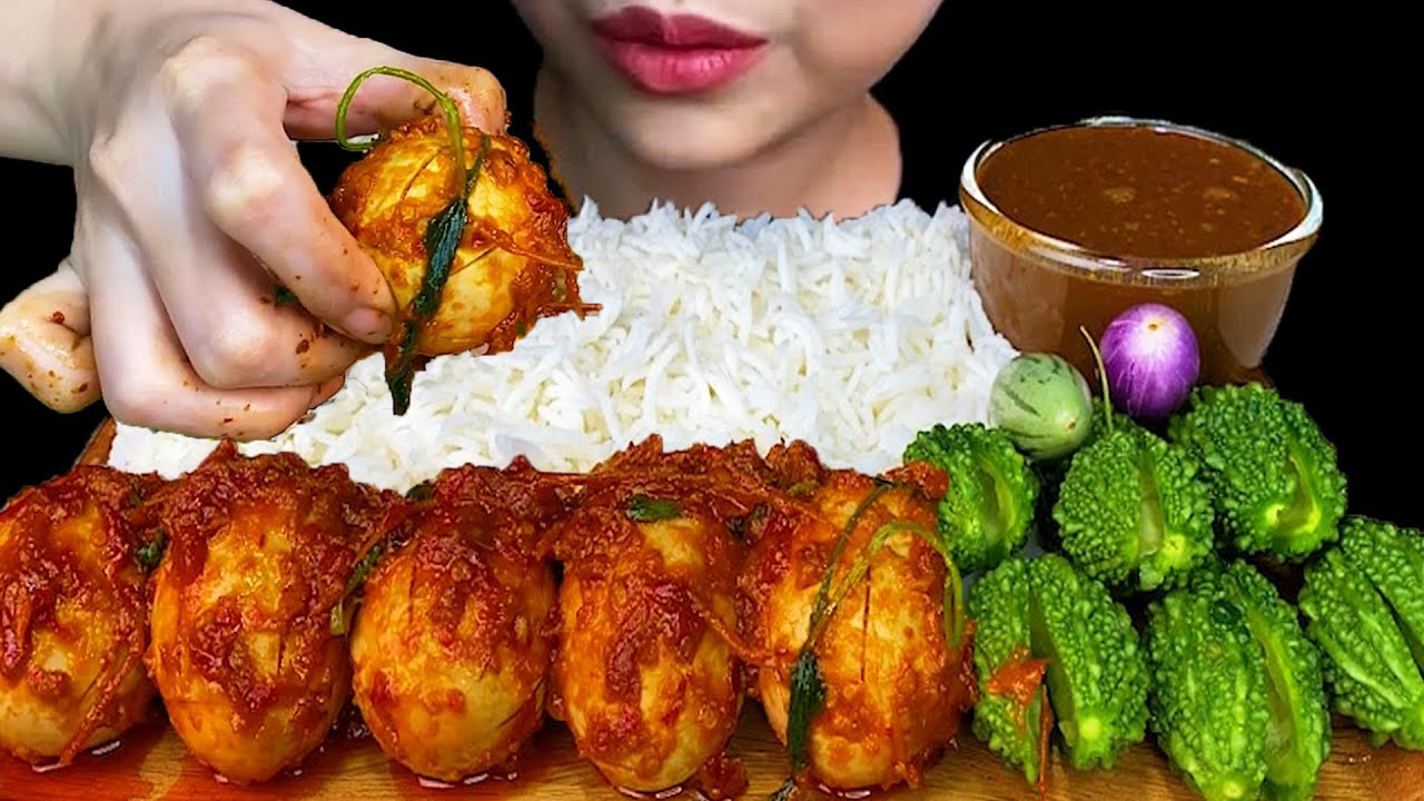 MUKBANG EATING||SPICY BOILED CHICKEN EGG TOMATO CURRY & SPICY  FISH PASTE