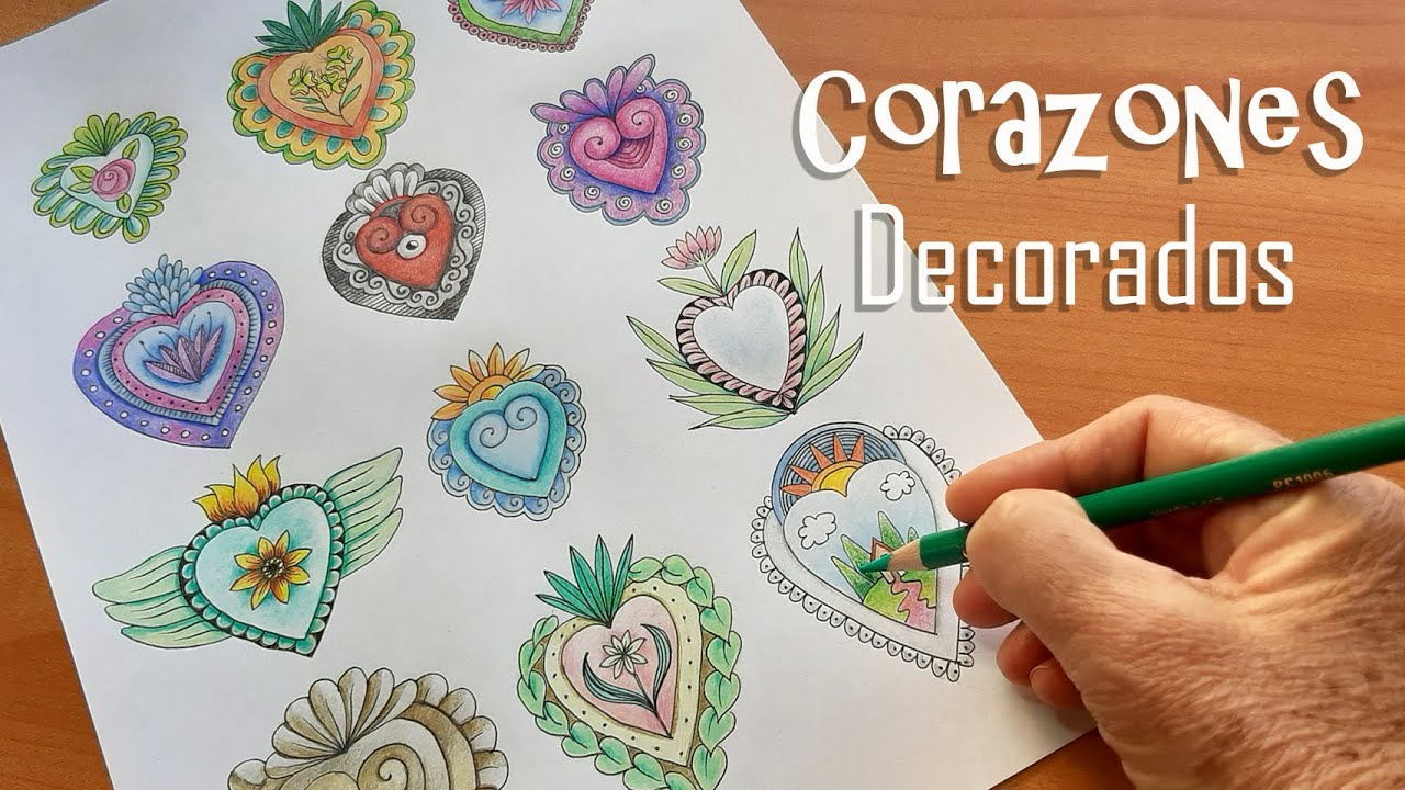 Cómo dibujar CORAZONES mexicanos decorados