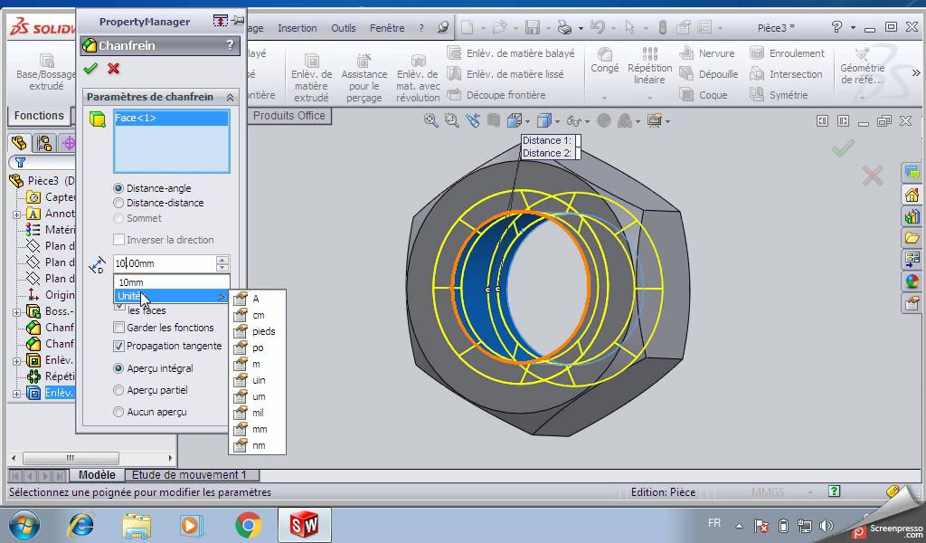 comment réaliser  un écrou avec solidworks