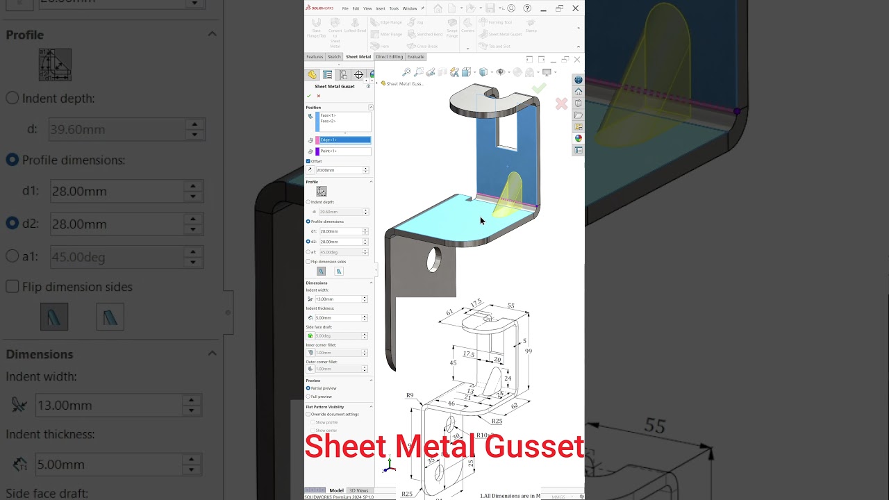SolidWorks Sheet Metal Gusset