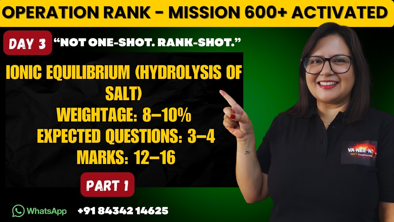 Операция Rank 2026: Ионное равновесие (гидролиз соли) | NEET 2026 High Yield #neet2026