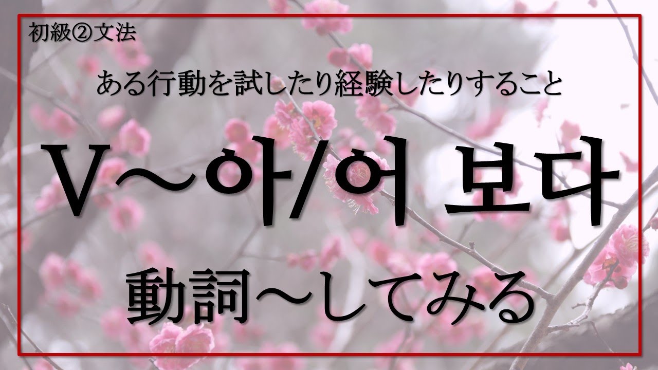 【韓国語ー初級②】韓国語の文法～してみる💞～아/어/해 보다