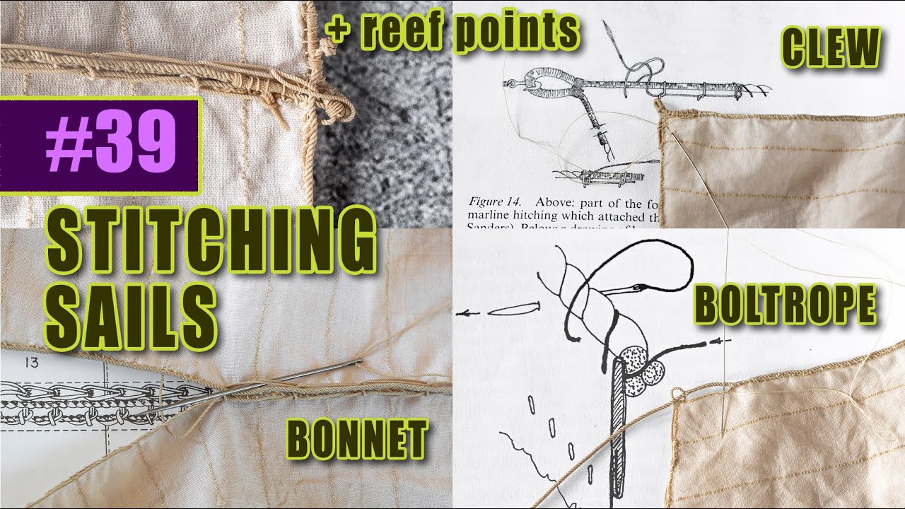 Model ship building #39 - Stitching the SAILS - boltrope, bonnet, clew, earring and reef points