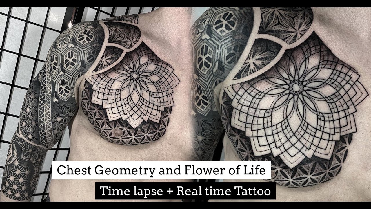 Chest Geometry and Flower of life Tattoo - Real time & Time Lapse