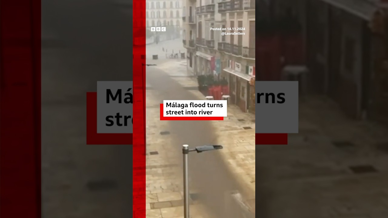 M&aacute;laga flood turns street into river after Spain torrential rain. #Spain #BBCNews