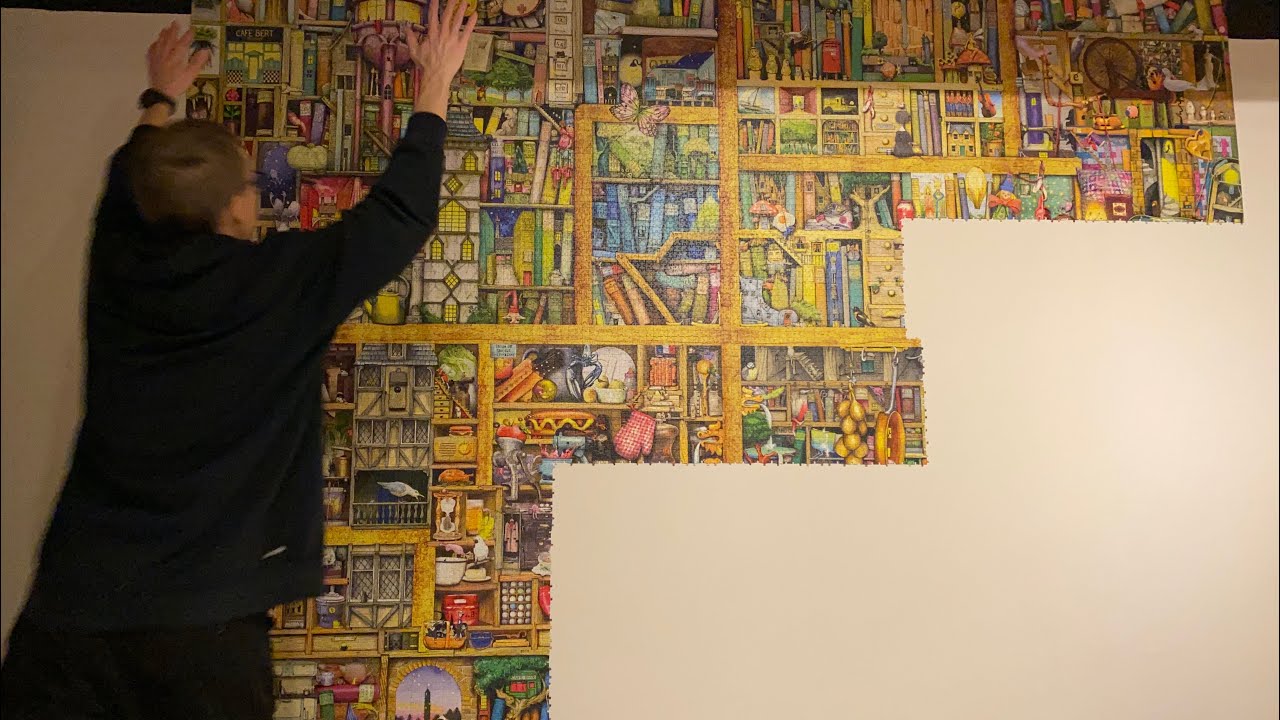 How I mounted a 18000 jigsaw puzzle on a wall - Magical Bookcase