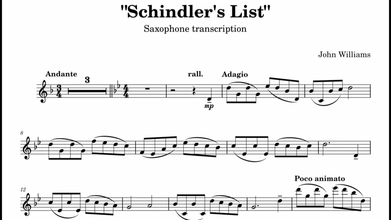 Theme from Schindler's list Alto saxophone sheet music