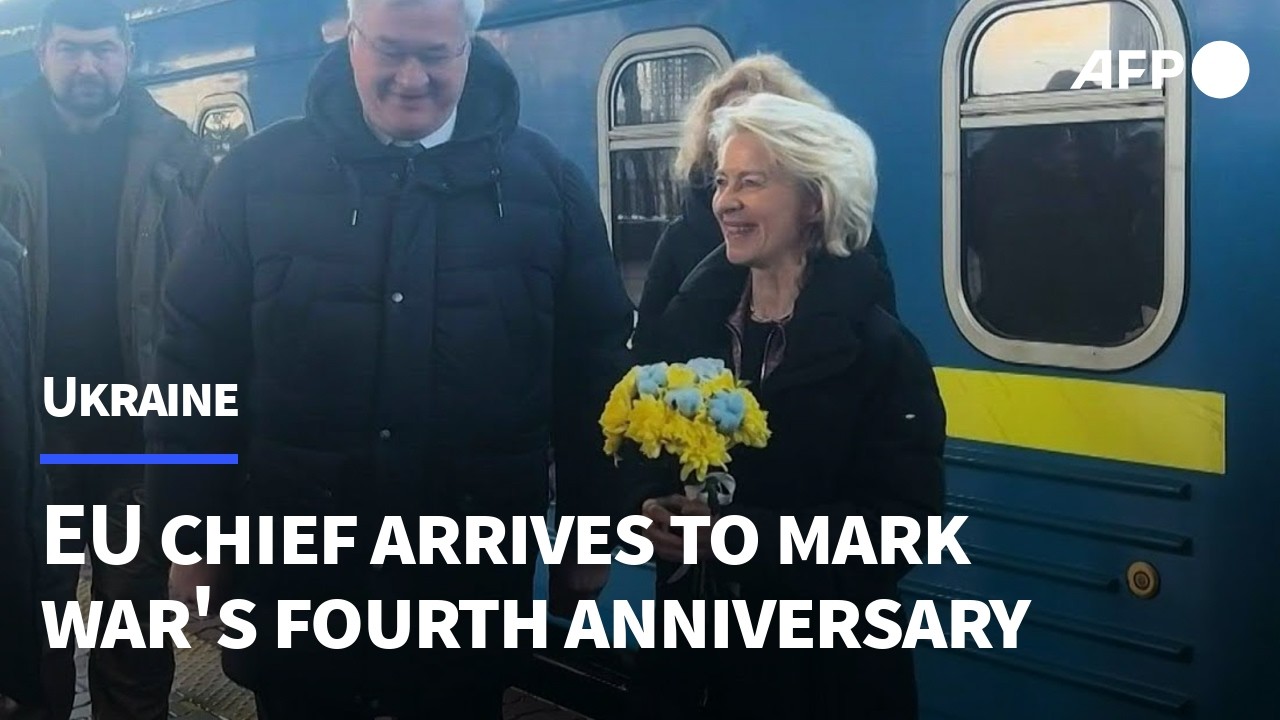 EU chief von der Leyen arrives in Ukraine on fourth anniversary of Russian invasion | AFP