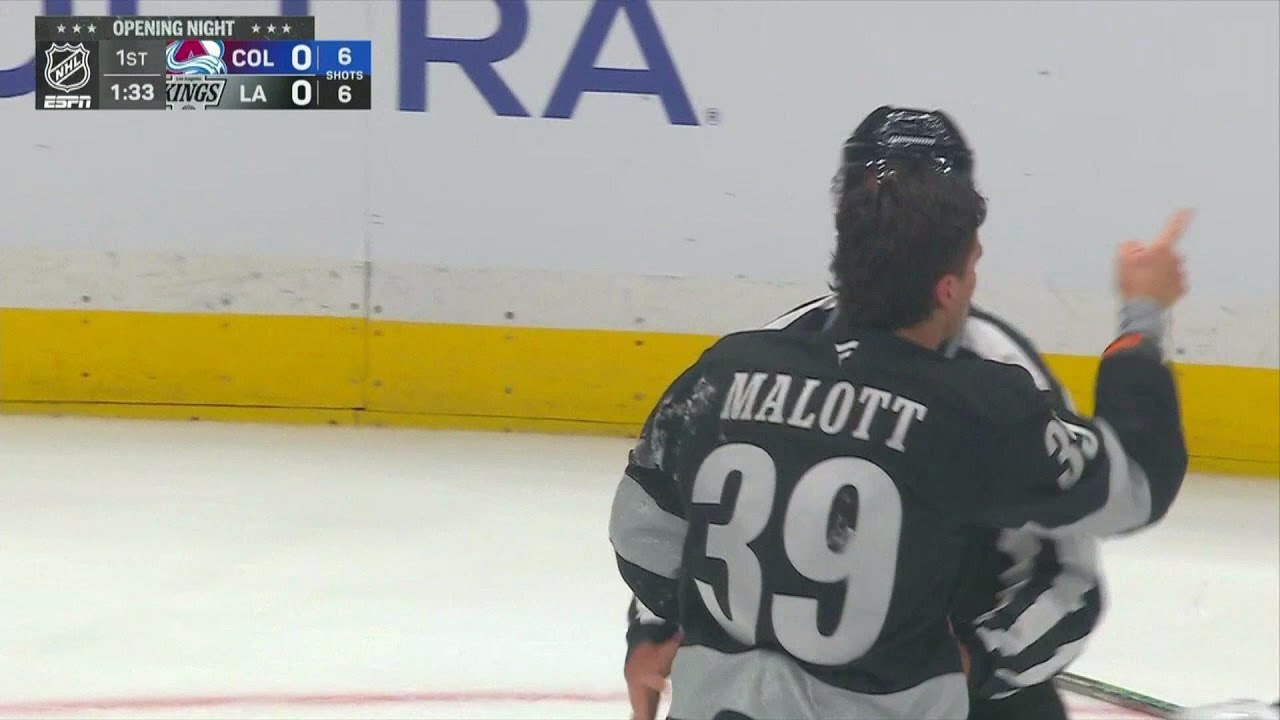Jeff Malott steps up and mixes it up with Josh Manson following a hit on Warren Foegele.