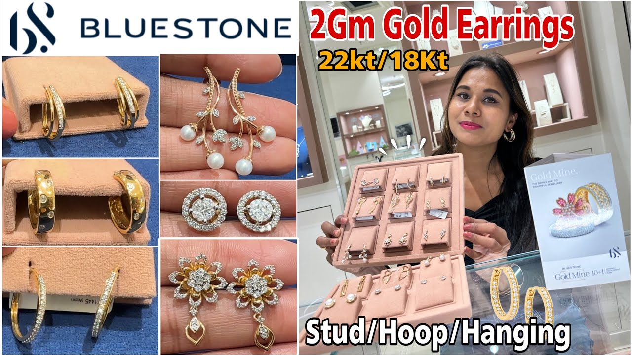 Bluestone Gold Earrings 2Gm Starts Designs & Price| Latest Gold Hoop/Stud/Hanging Earrings Designs
