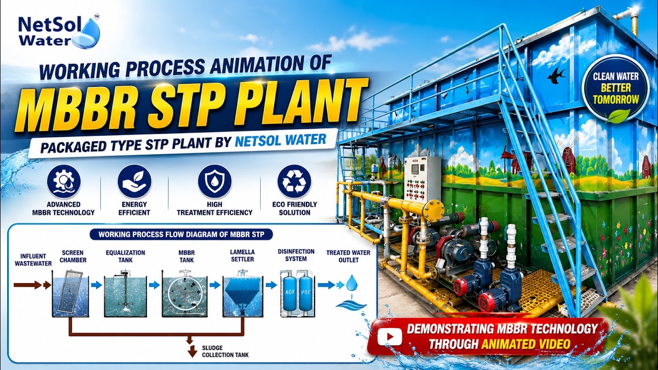 MBBR Sewage Treatment Plant Working Process | Packaged Plug & Play STP Animation | Netsol Water