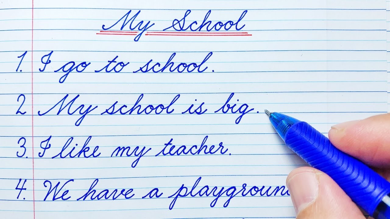 Cursive writing practice | 10 Simple English Sentences My School | Cursive handwriting practice