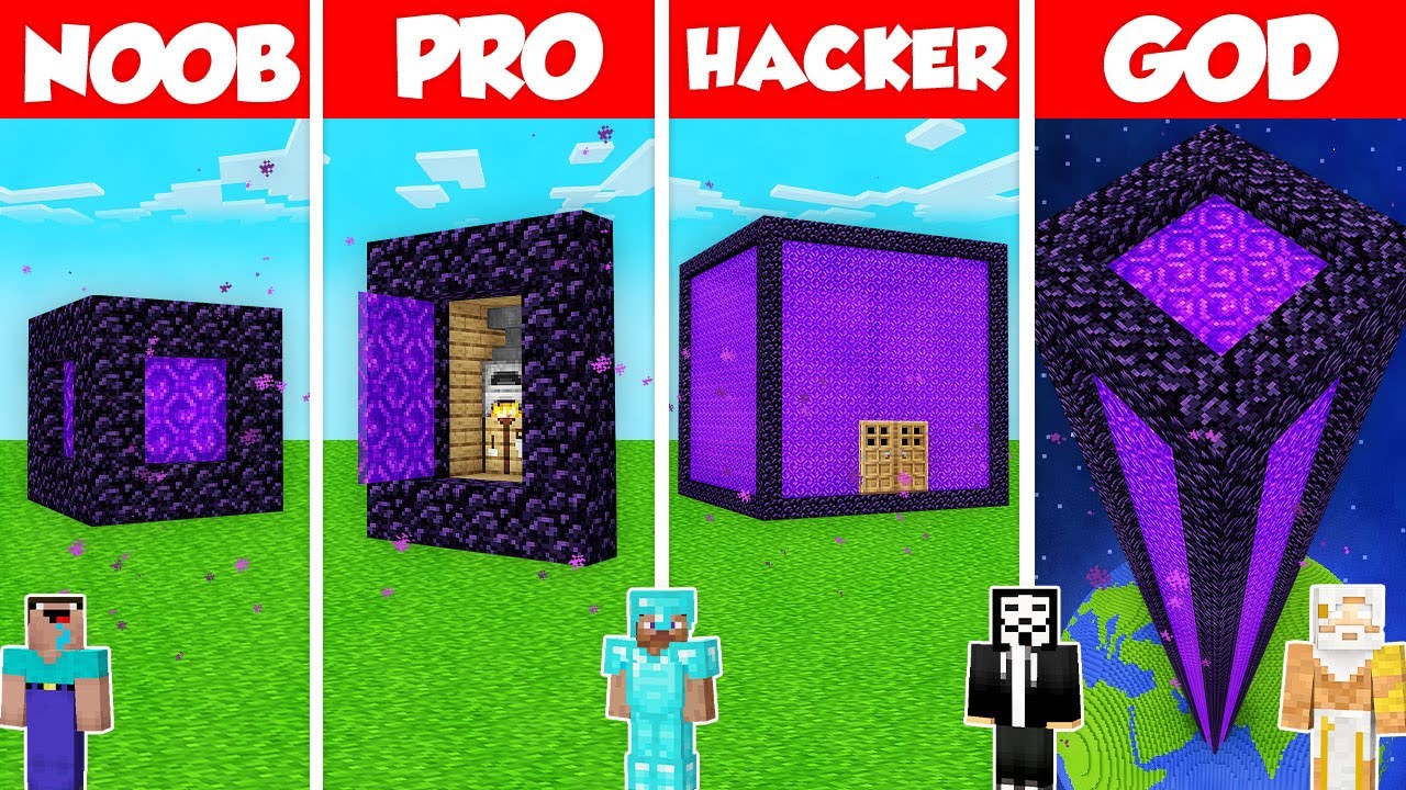 SECRET PORTAL BASE BUILD CHALLENGE - Minecraft Battle: NOOB vs PRO vs HACKER vs GOD / Animation