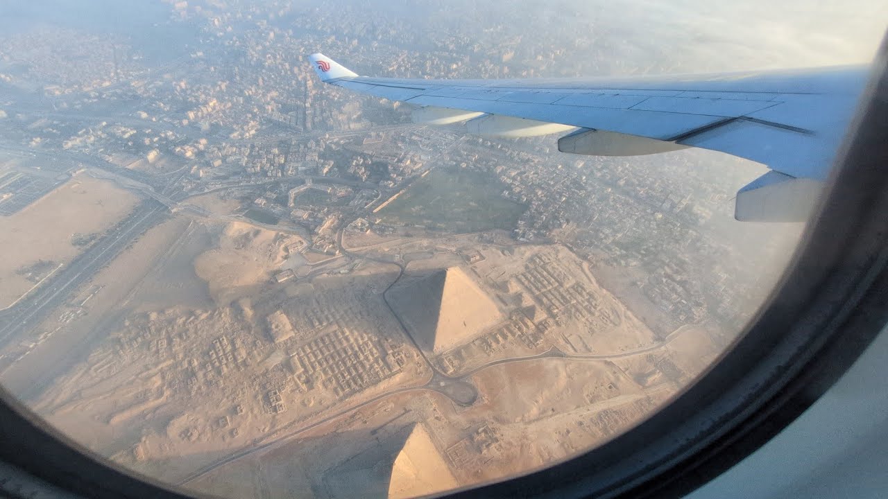 HD-Air China CA-829 Airbus A330-300 Approach Over Giza Pyramids and Landing Cairo from Beijing