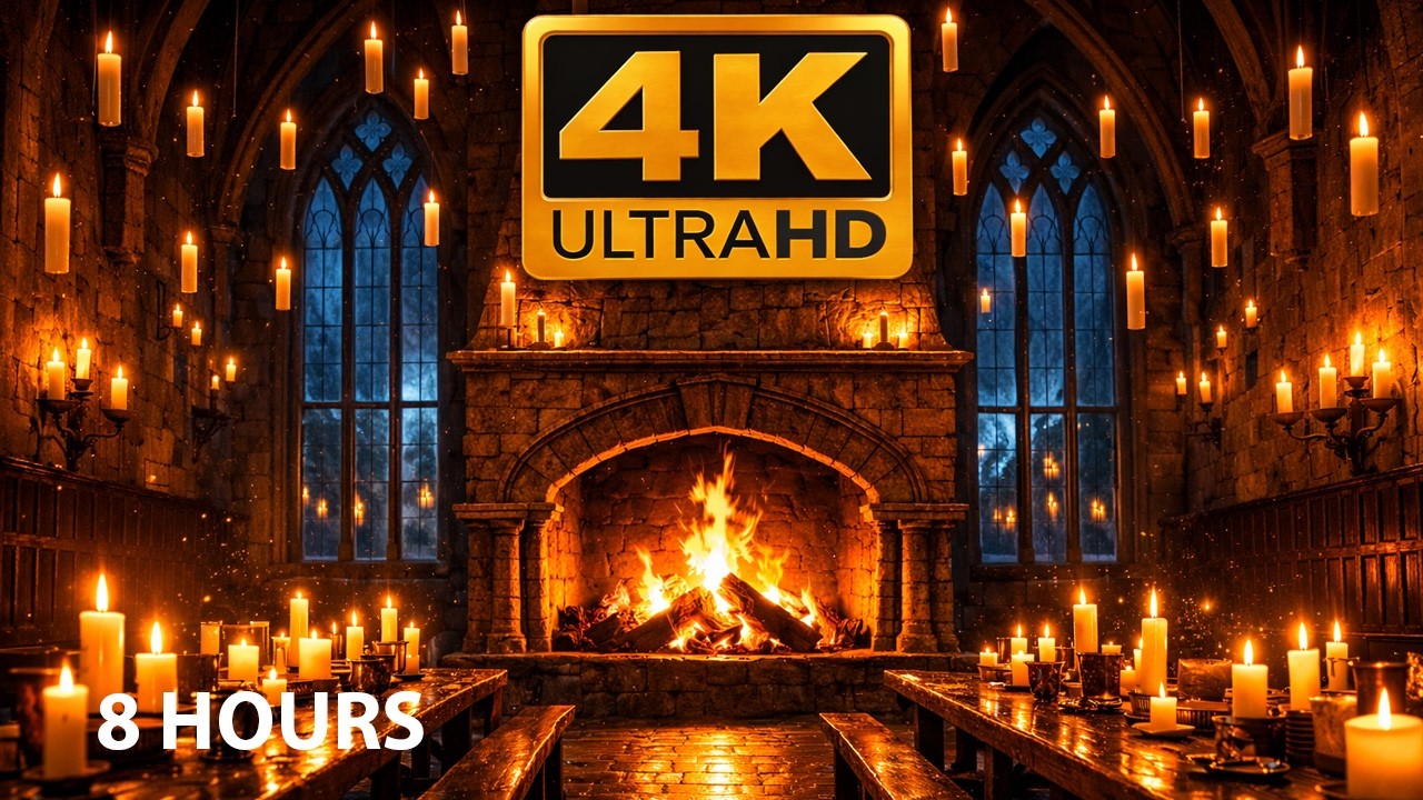 Harry Potter Fireplace Ambience 4K 🔥 Hogwarts Great Hall Cozy Fire Sounds for Study, Relax & Sleep