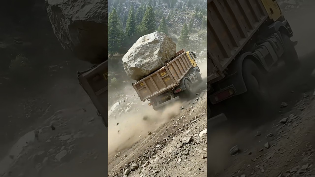 Overloaded Truck Fails Climb &ndash; Flips Backward with Giant Rock! #viralvideo #shortvideo#truck#shorts