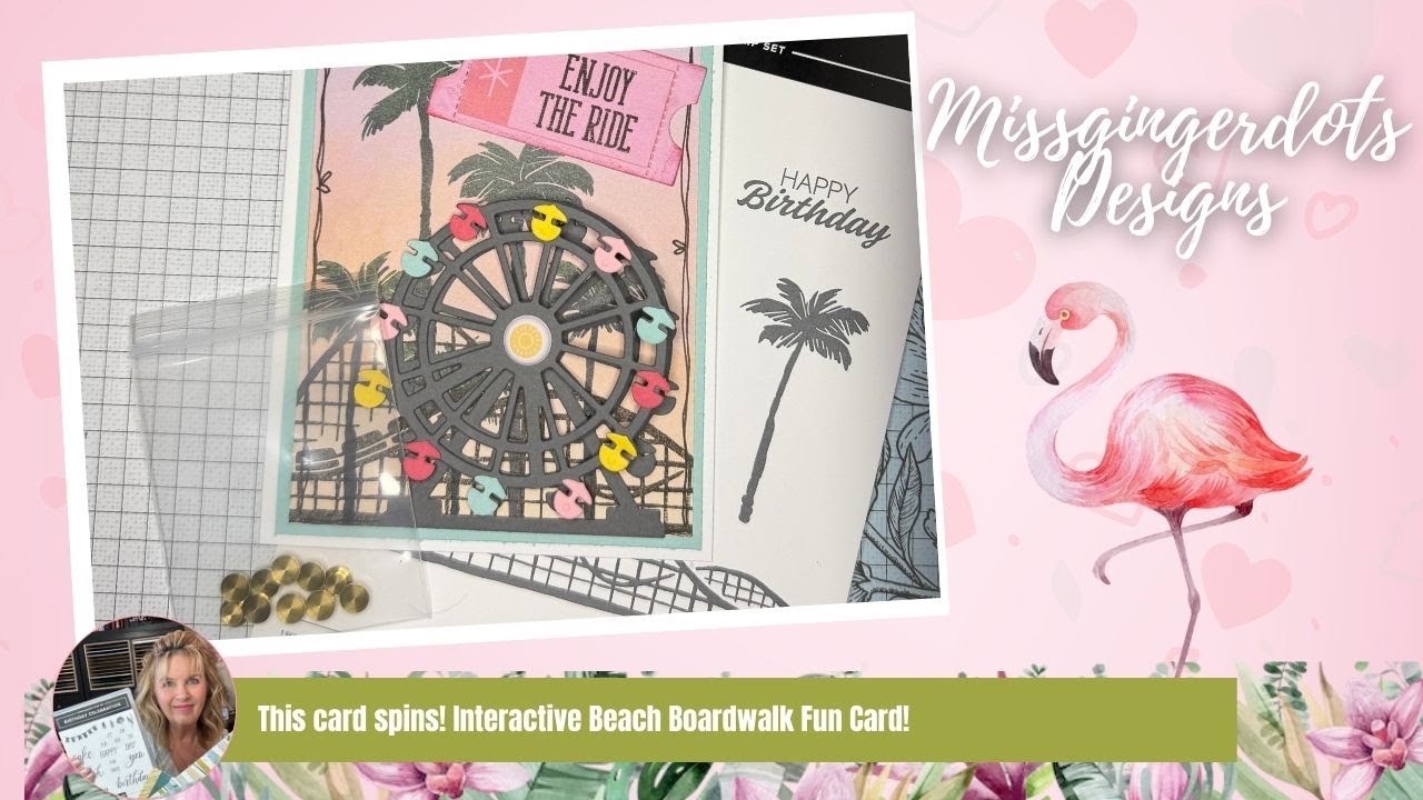 This card SPINS! Interactive Beach Boardwalk Fun Card!