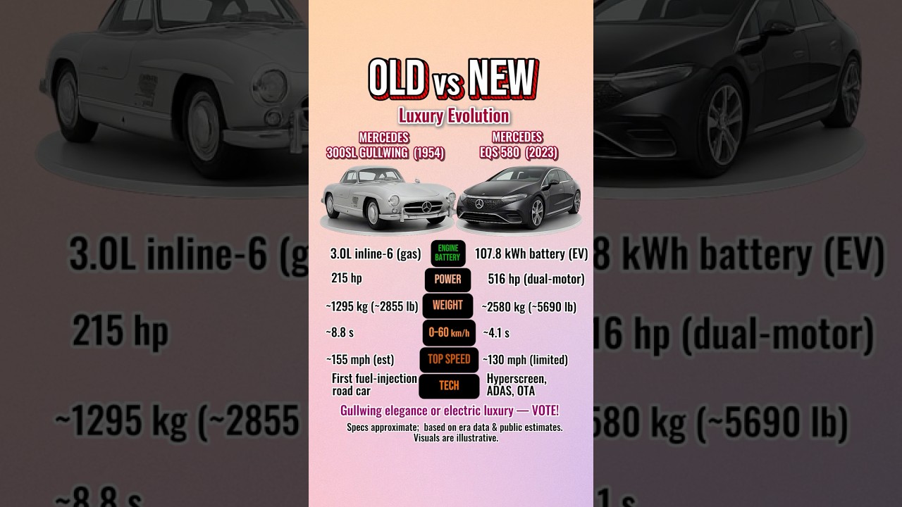 Mercedes 300SL Gullwing vs EQS 580 | Old vs New Luxury Evolution 🚘⚡