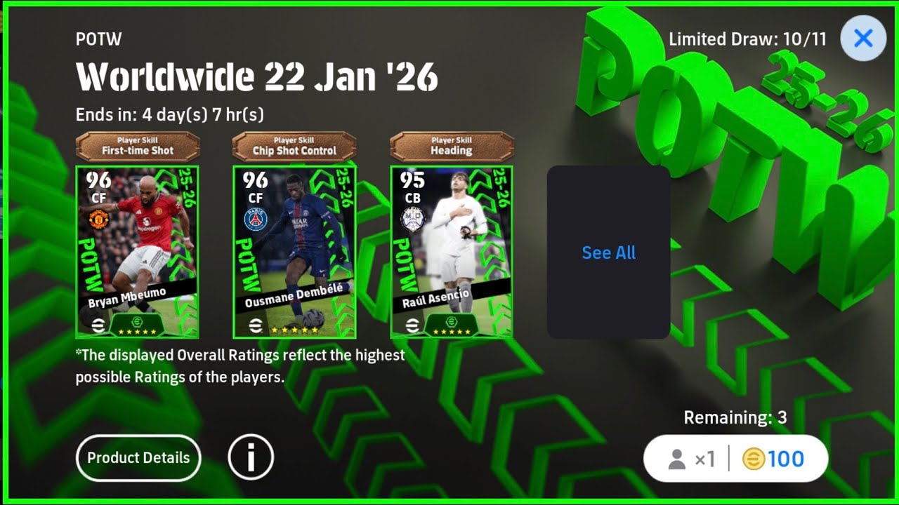 POTW Worldwide 22 Jan ‘26 PACK in eFootball 2026 Mobile