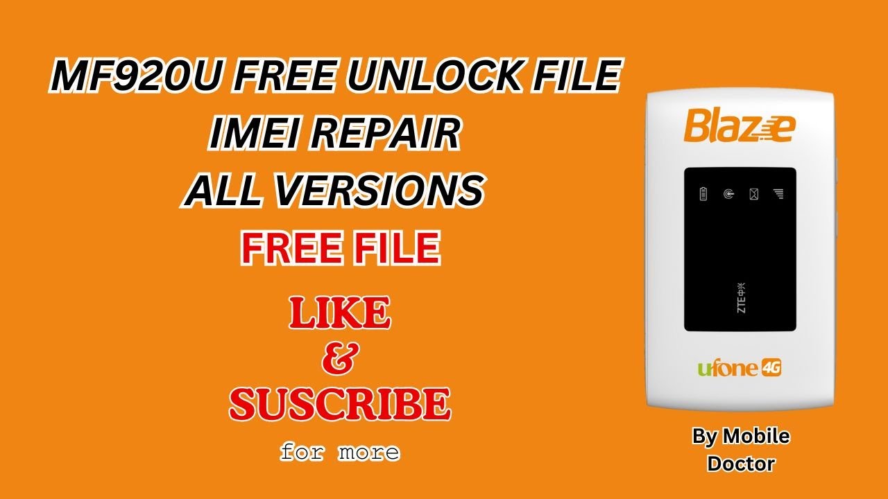 Zte MF920U,MF920V Unlock Network & Repair Imei Free Solution By Mobile Doctor All Versions 2024 New.