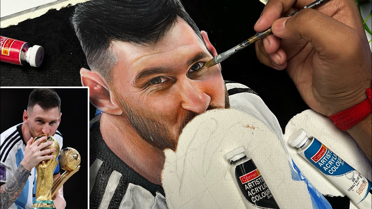 Messi drawing , Acrylic painting , Face colouring tutorial