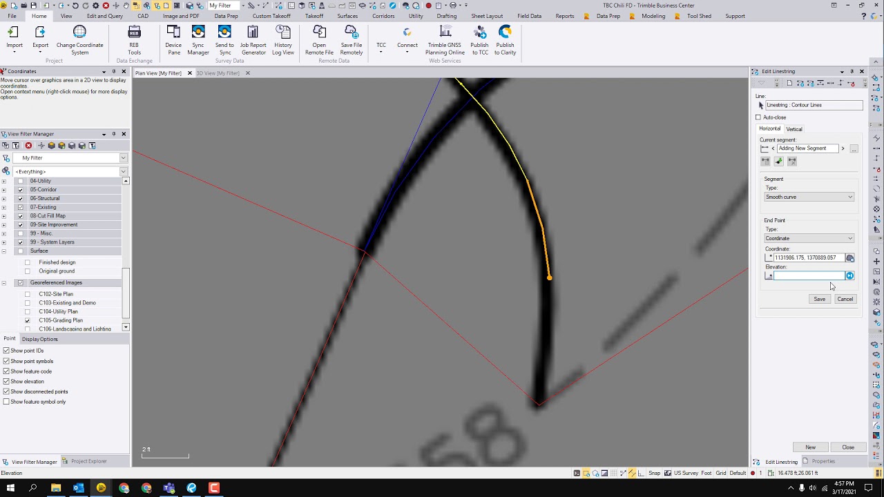 Trimble Business Center Adjust Linestring