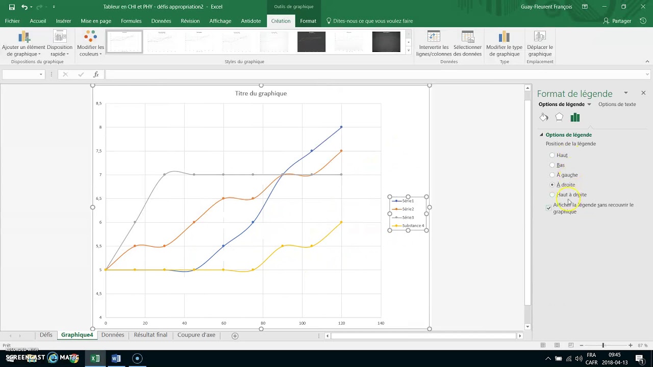 Créer un graphique avec plusieurs séries de données dans Excel 2016 en chimie ou physique