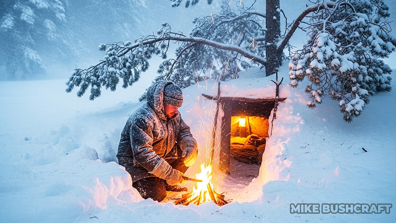 Snowstorm Survival: My Bushcraft Shelter Build - Mike Bushcraft