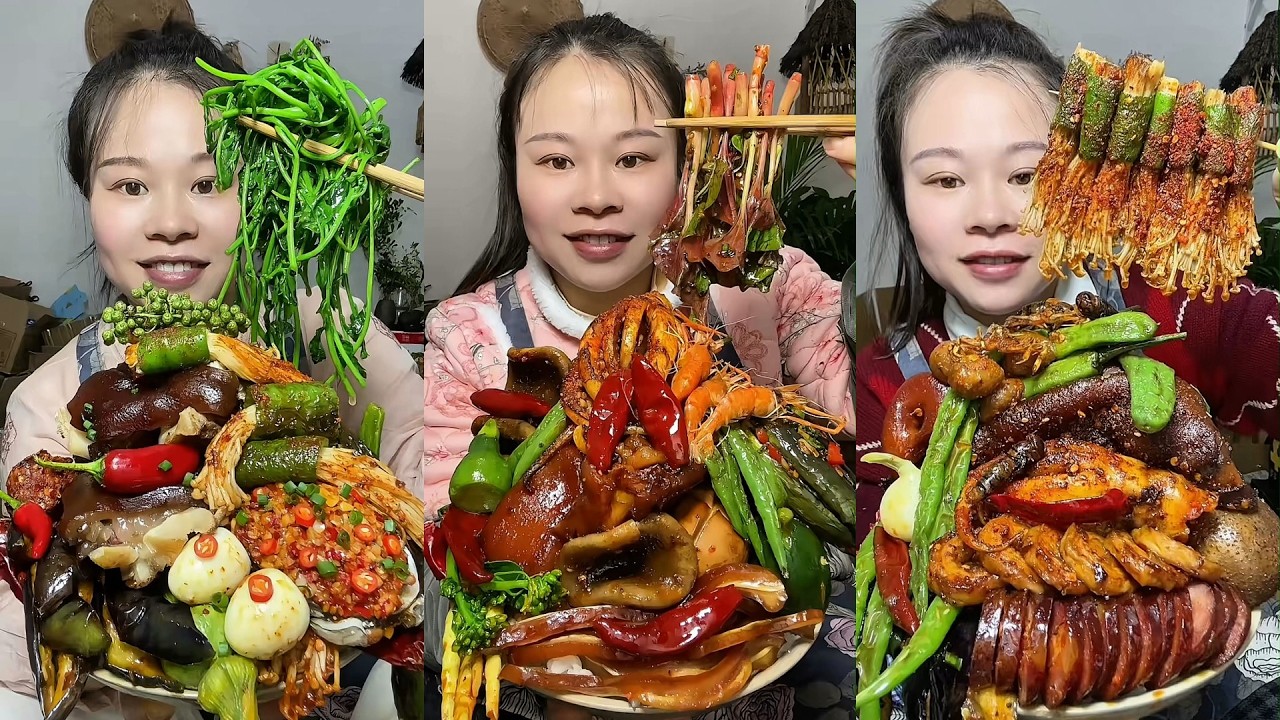 🔥 Homemade Mukbang | Braised Pork, Water Spinach, Eggs & Super Spicy Chili 🌶️ | Super delicious