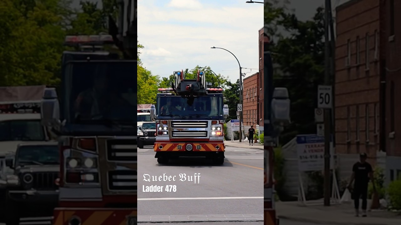 Montreal Fire Department (SIM) Ladder 478 responding urgently on Van Horn Av. In C&ocirc;tes-Des-Neiges.
