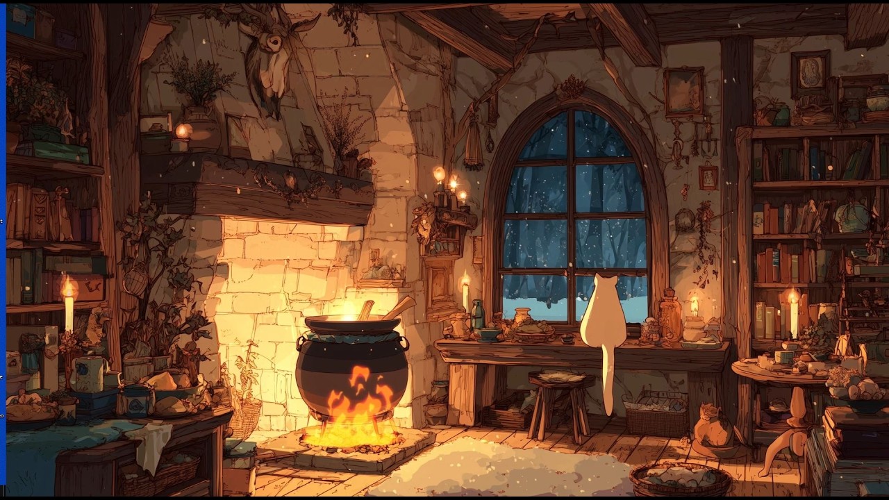 Cocoon Piano in a Cozy Anime Cottage 🍲 Snowy Forest Night