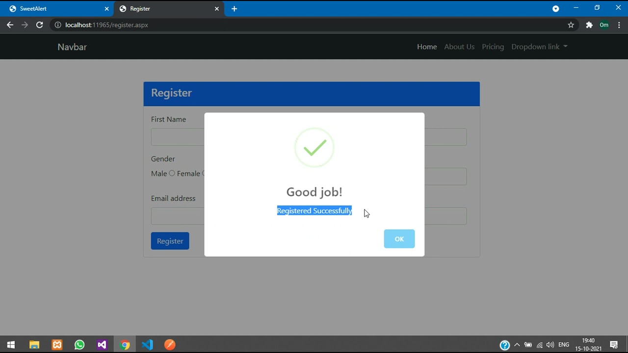 Sweet Alert in ASP.NET | Show Session messages using sweet alert in asp.net | ASP Project - Part 6
